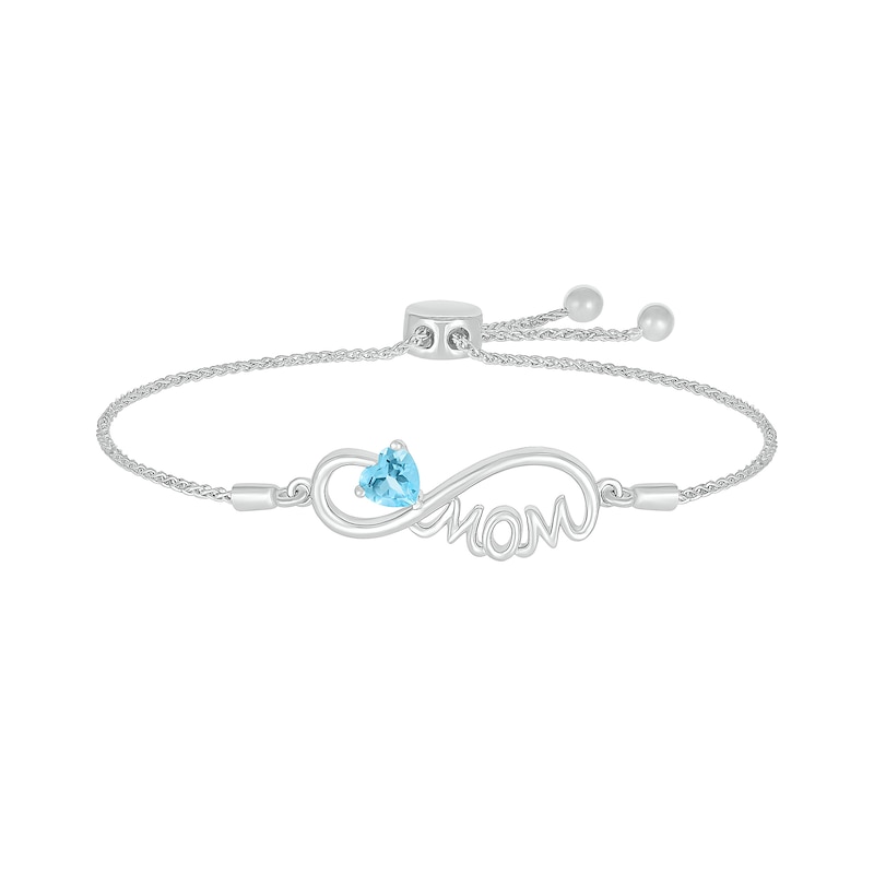 5.0mm Heart-Shaped Swiss Blue Topaz "MOM" Infinity Bolo Bracelet in Sterling Silver - 9"