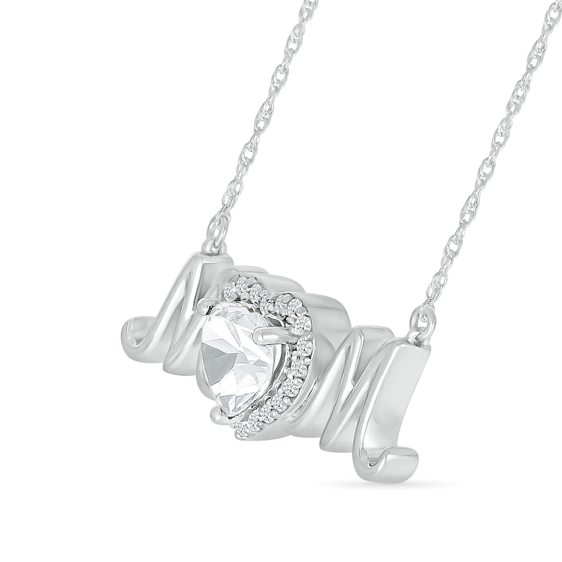 Main Image 2 of 6.0mm Heart-Shaped White Lab-Created Sapphire "MOM" Necklace in Sterling Silver