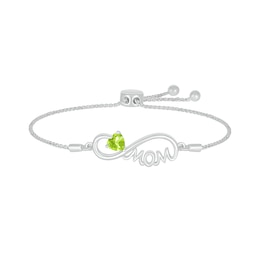 5.0mm Heart-Shaped Peridot "MOM" Infinity Bolo Bracelet in Sterling Silver - 9"