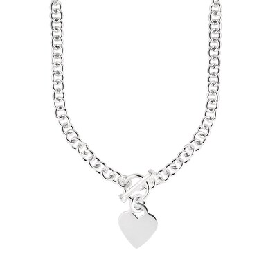 6.0mm Link Chain with Heart Charm Toggle Necklace in Hollow Sterling Silver - 18"