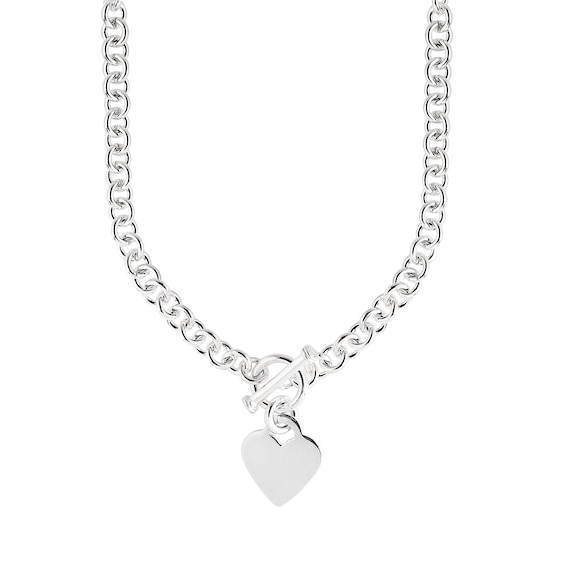 6.0mm Link Chain with Heart Charm Toggle Necklace in Hollow Sterling Silver - 18"