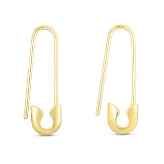 Safety Pin Drop Earrings in 14K Gold