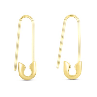 Safety Pin Drop Earrings in 14K Gold