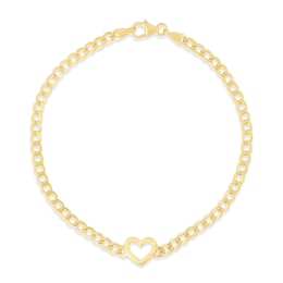3.4mm Curb Chain with Heart Bracelet in Hollow 14K Gold