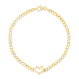 3.4mm Curb Chain with Heart Bracelet in Hollow 14K Gold
