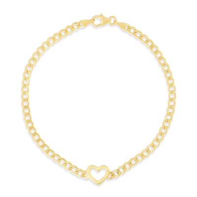 3.4mm Curb Chain with Heart Bracelet in Hollow 14K Gold
