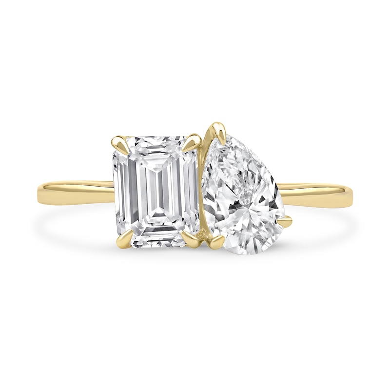 Main Image 3 of 1.75 CT. T.W. Emerald-Cut and Pear-Shaped Certified Lab-Grown Diamond Toi et Moi Engagement Ring in 14K Gold (F/VS2)