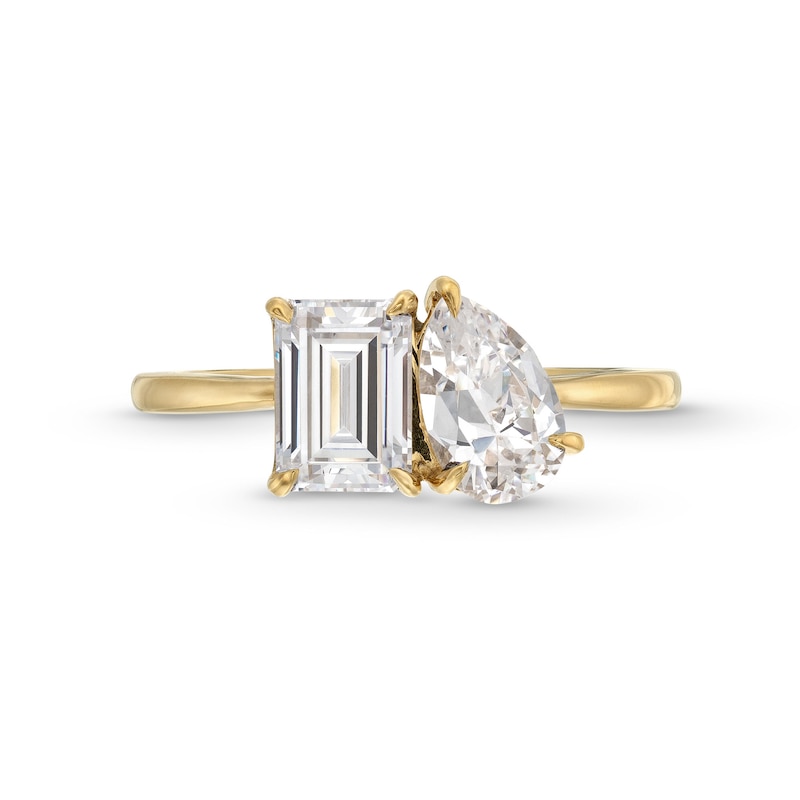 Main Image 4 of 1.75 CT. T.W. Emerald-Cut and Pear-Shaped Certified Lab-Grown Diamond Toi et Moi Engagement Ring in 14K Gold (F/VS2)