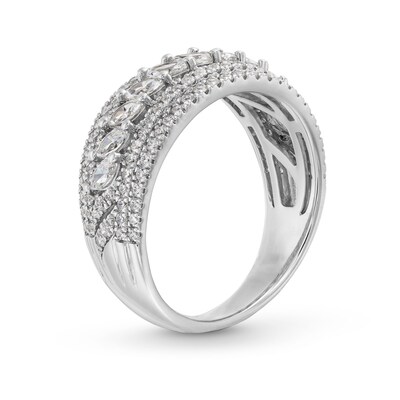 0.95 CT. T.W. Marquise and Round Diamond Multi-Row Anniversary Band in 14K White Gold