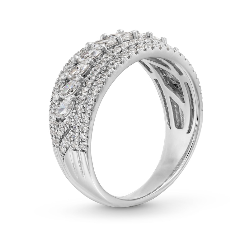 0.95 CT. T.W. Marquise and Round Diamond Multi-Row Anniversary Band in 14K White Gold