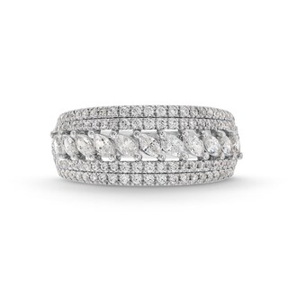 0.95 CT. T.W. Marquise and Round Diamond Multi-Row Anniversary Band in 14K White Gold
