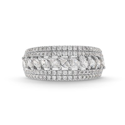0.95 CT. T.W. Marquise and Round Diamond Multi-Row Anniversary Band in 14K White Gold