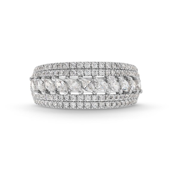 0.95 CT. T.W. Marquise and Round Diamond Multi-Row Anniversary Band in 14K White Gold