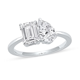 1.75 CT. T.W. Emerald-Cut and Pear-Shaped Certified Lab-Grown Diamond Toi et Moi Engagement Ring in 14K White Gold