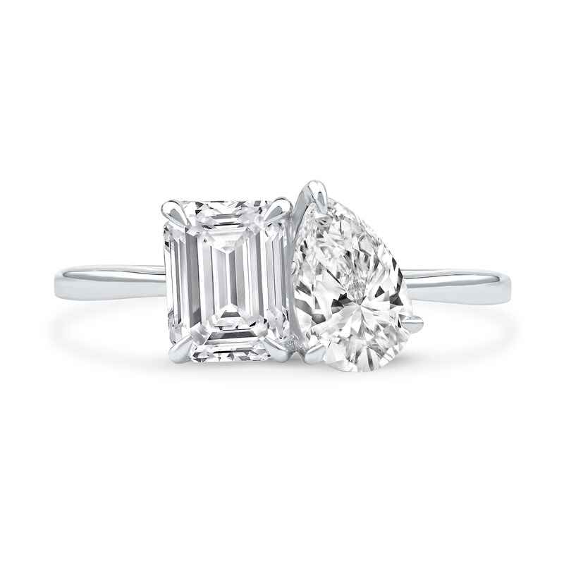 Main Image 3 of 1.75 CT. T.W. Emerald-Cut and Pear-Shaped Certified Lab-Grown Diamond Toi et Moi Engagement Ring in 14K White Gold