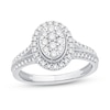 Thumbnail Image 1 of 0.45 CT. T.W. Oval-Shaped Multi-Diamond Frame Split Shank Vintage-Style Engagement Ring in 10K White Gold