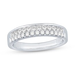 0.58 CT. T.W. Princess-Cut and Round Diamond Double Row Band in 14K White Gold
