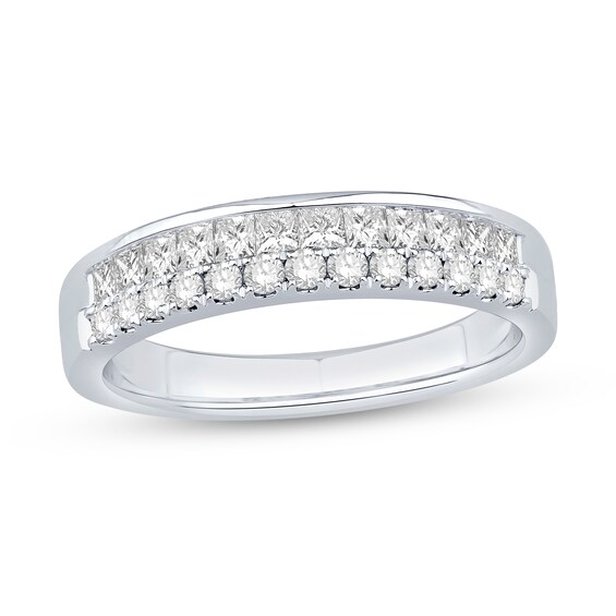 0.58 CT. T.W. Princess-Cut and Round Diamond Double Row Band in 14K White Gold