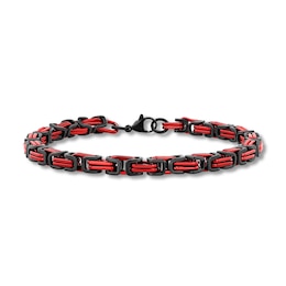 5.0mm Byzantine Link Chain Bracelet in Solid Stainless Steel with Black and Red Ion Plate - 8.75”