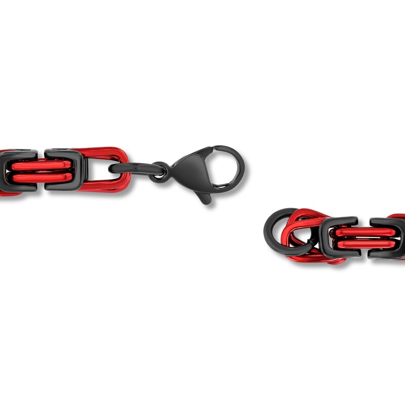 Main Image 3 of 5.0mm Byzantine Link Chain Bracelet in Solid Stainless Steel with Black and Red Ion Plate - 8.75”