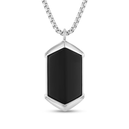 Onyx Bezel-Set Solitaire Pendant in Stainless Steel - 24”