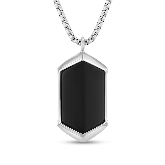 Onyx Bezel-Set Solitaire Pendant in Stainless Steel - 24”