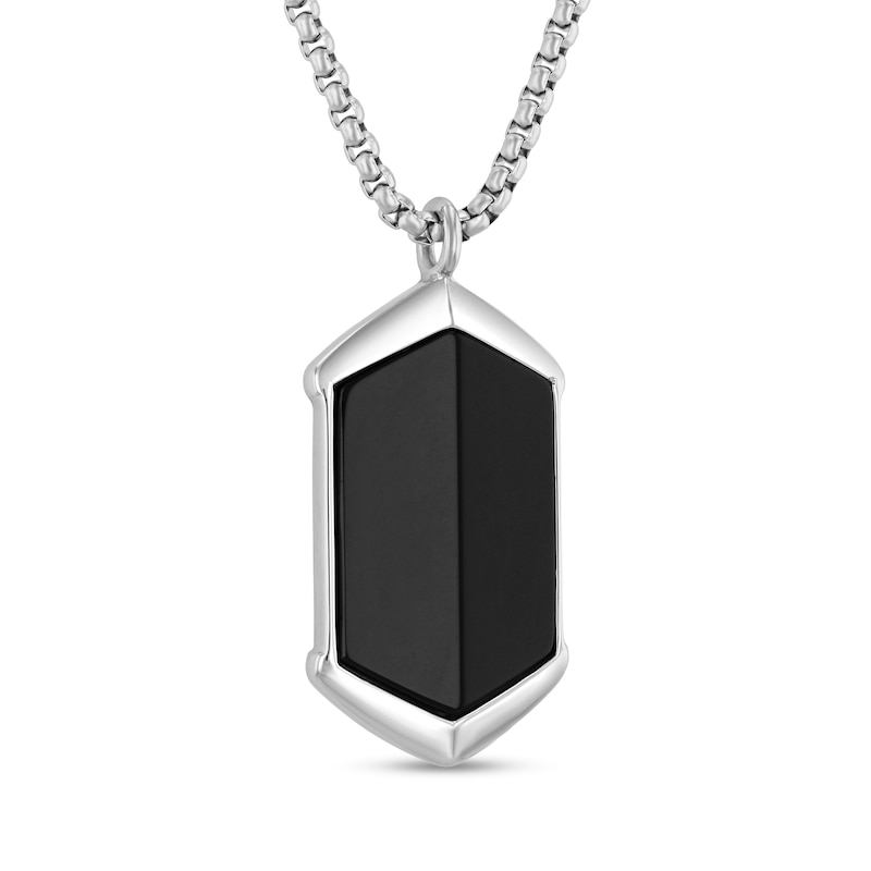 Main Image 2 of Onyx Bezel-Set Solitaire Pendant in Stainless Steel - 24”