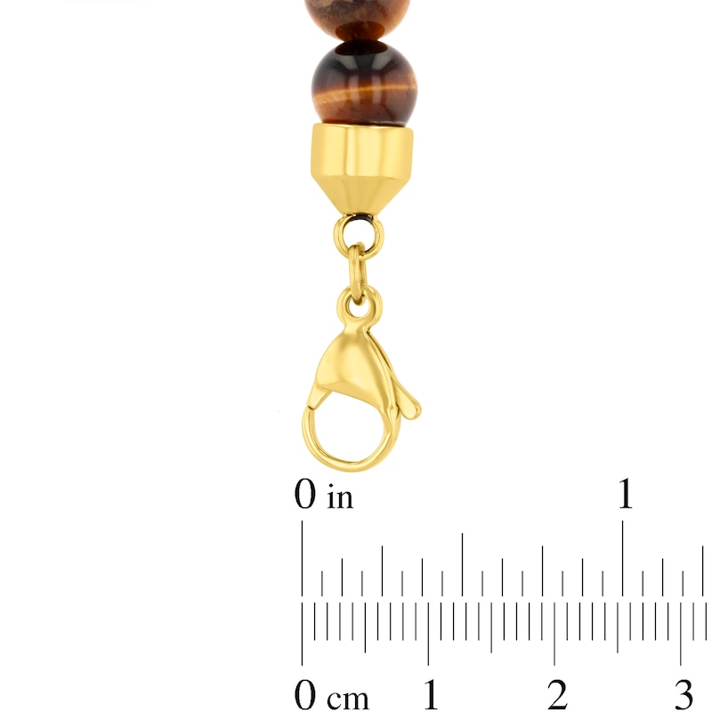 Main Image 3 of Tiger’s Eye Bead and Paper Clip Chain Half-and-Half Bracelet in Stainless Steel with Yellow Ion Plate - 8.75”