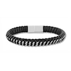 Thumbnail Image 1 of Black Leather Woven Curb Link Bracelet in Solid Stainless Steel - 8.5”