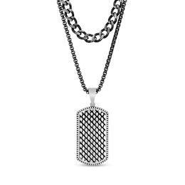 Dog Tag Double Chain Pendant in Solid Stainless Steel with Grey Ion Plate - 22"