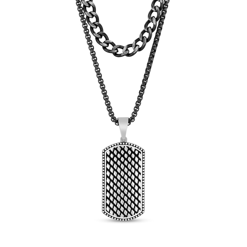 Main Image 1 of Dog Tag Double Chain Pendant in Solid Stainless Steel with Grey Ion Plate - 22"