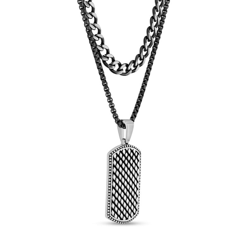 Main Image 2 of Dog Tag Double Chain Pendant in Solid Stainless Steel with Grey Ion Plate - 22"