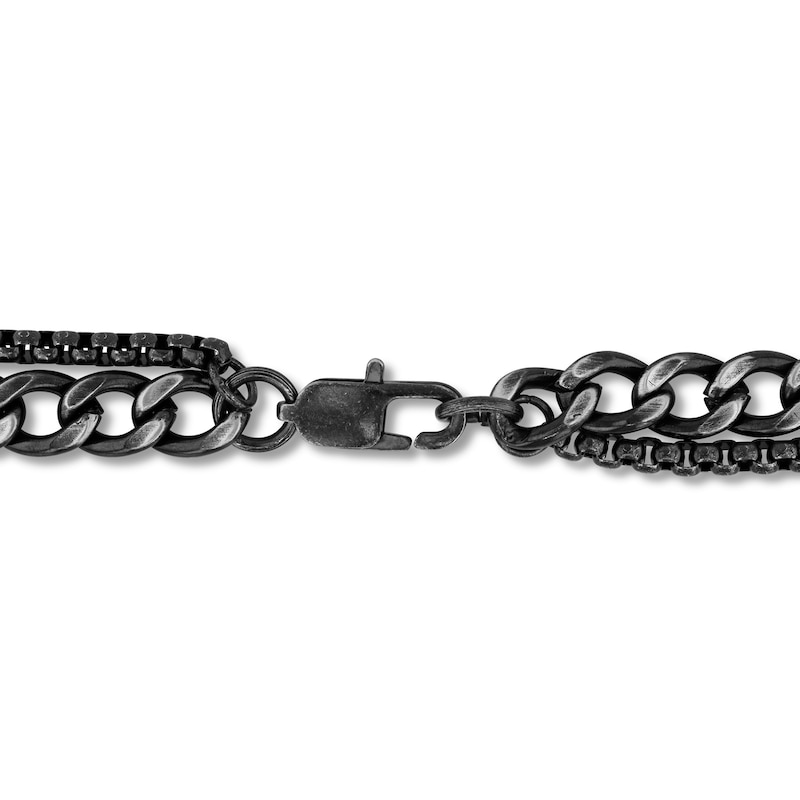 Main Image 3 of Dog Tag Double Chain Pendant in Solid Stainless Steel with Grey Ion Plate - 22"