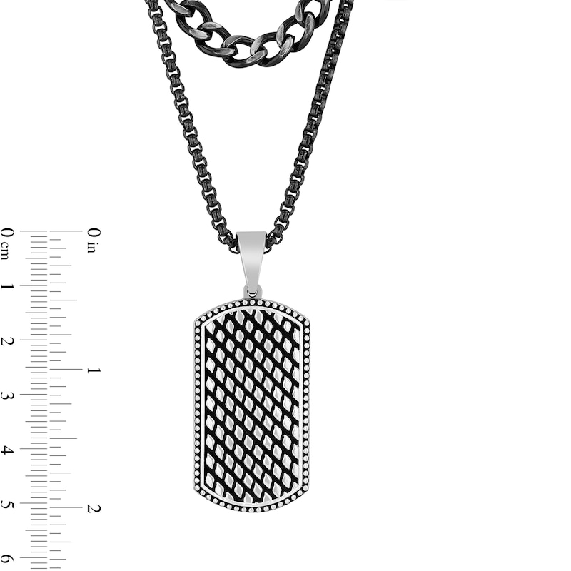 Main Image 4 of Dog Tag Double Chain Pendant in Solid Stainless Steel with Grey Ion Plate - 22"