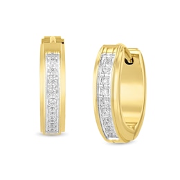 0.145 CT. T.W. Diamond Huggie Hoop Earrings in Stainless Steel with Yellow Ion Plate