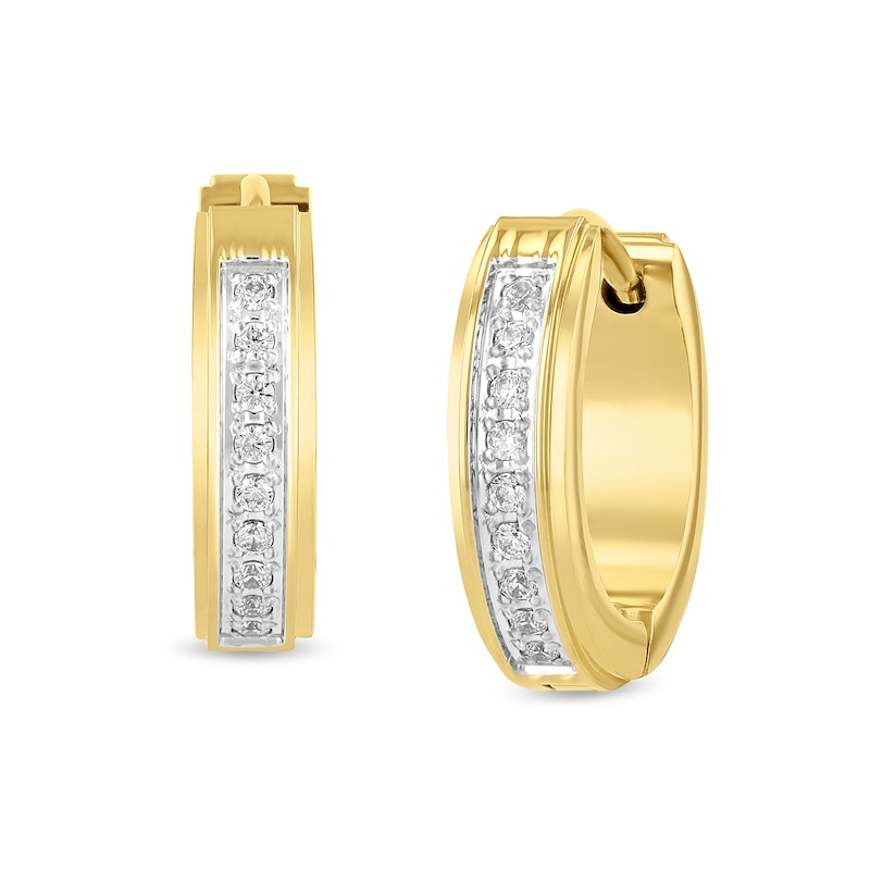 Main Image 1 of 0.145 CT. T.W. Diamond Huggie Hoop Earrings in Stainless Steel with Yellow Ion Plate