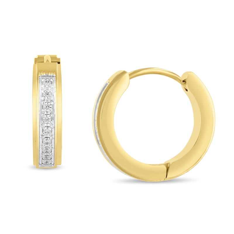 Main Image 2 of 0.145 CT. T.W. Diamond Huggie Hoop Earrings in Stainless Steel with Yellow Ion Plate