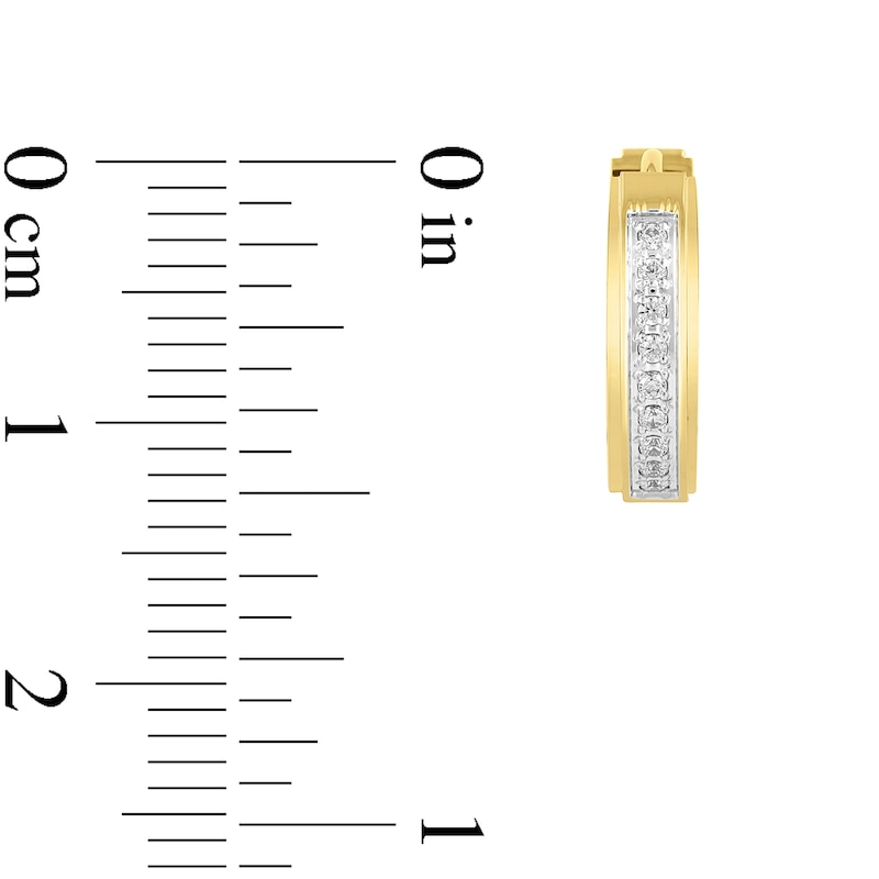 Main Image 3 of 0.145 CT. T.W. Diamond Huggie Hoop Earrings in Stainless Steel with Yellow Ion Plate