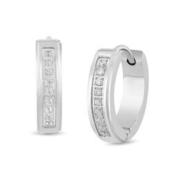 0.145 CT. T.W. Diamond Huggie Hoop Earrings in Stainless Steel