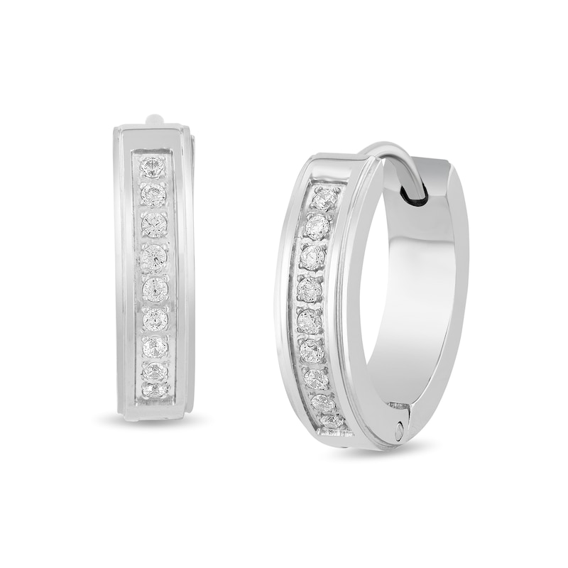 Main Image 1 of 0.145 CT. T.W. Diamond Huggie Hoop Earrings in Stainless Steel