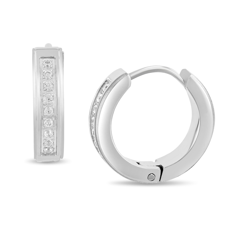 Main Image 2 of 0.145 CT. T.W. Diamond Huggie Hoop Earrings in Stainless Steel