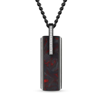 0.10 CT. T.W. Diamond and Carbon Fibre Rectangle Pendant in Stainless Steel with Black Ion Plate - 24”