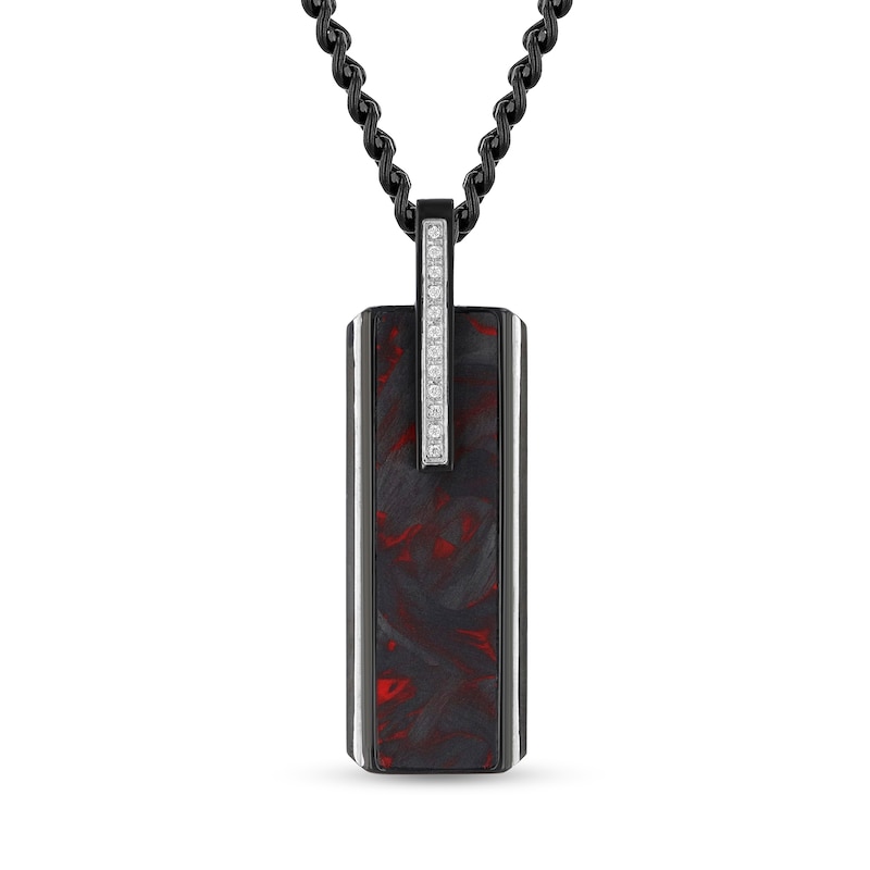 0.10 CT. T.W. Diamond and Carbon Fibre Rectangle Pendant in Stainless Steel with Black Ion Plate - 24”