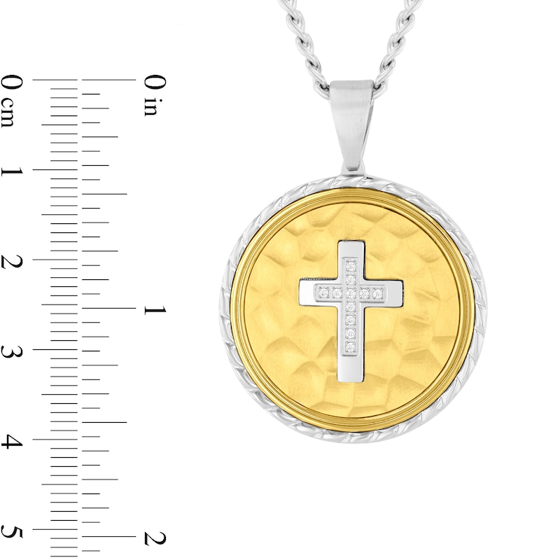 Main Image 4 of 0.05 CT. T.W. Diamond Oval Frame Cross Pendant in Stainless Steel and Yellow Ion Plate - 24”