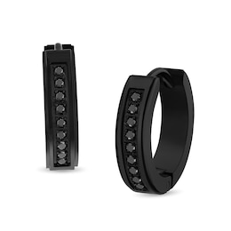 0.145 CT. T.W. Black Diamond Huggie Hoop Earrings in Stainless Steel with Black Ion Plate