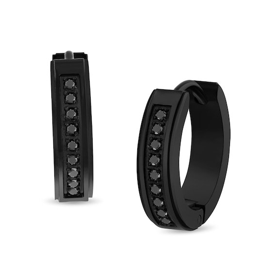 0145 CT Tw Black Diamond Huggie Hoop Earrings in Stainless Steel