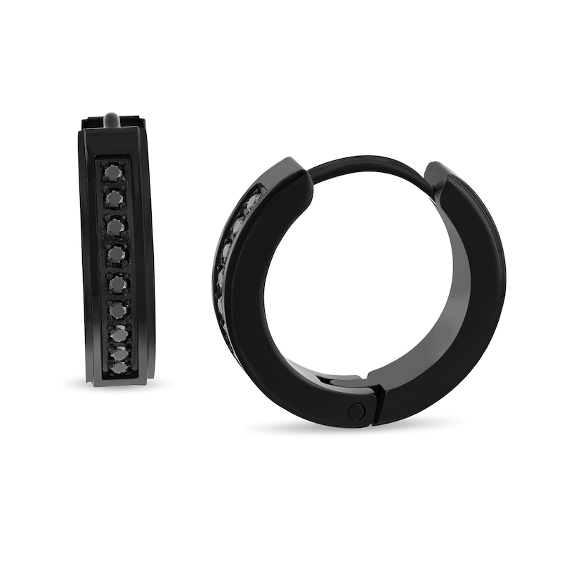 Main Image 2 of 0.145 CT. T.W. Black Diamond Huggie Hoop Earrings in Stainless Steel with Black Ion Plate