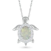 Oval Lab-Created Opal and White Lab-Created Sapphire Turtle Pendant in Sterling Silver