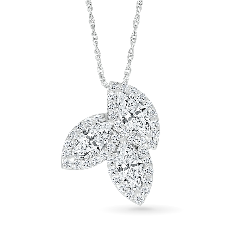 Main Image 1 of Marquise and Round White Lab-Created Sapphire Frame Trio Cluster Pendant in Sterling Silver
