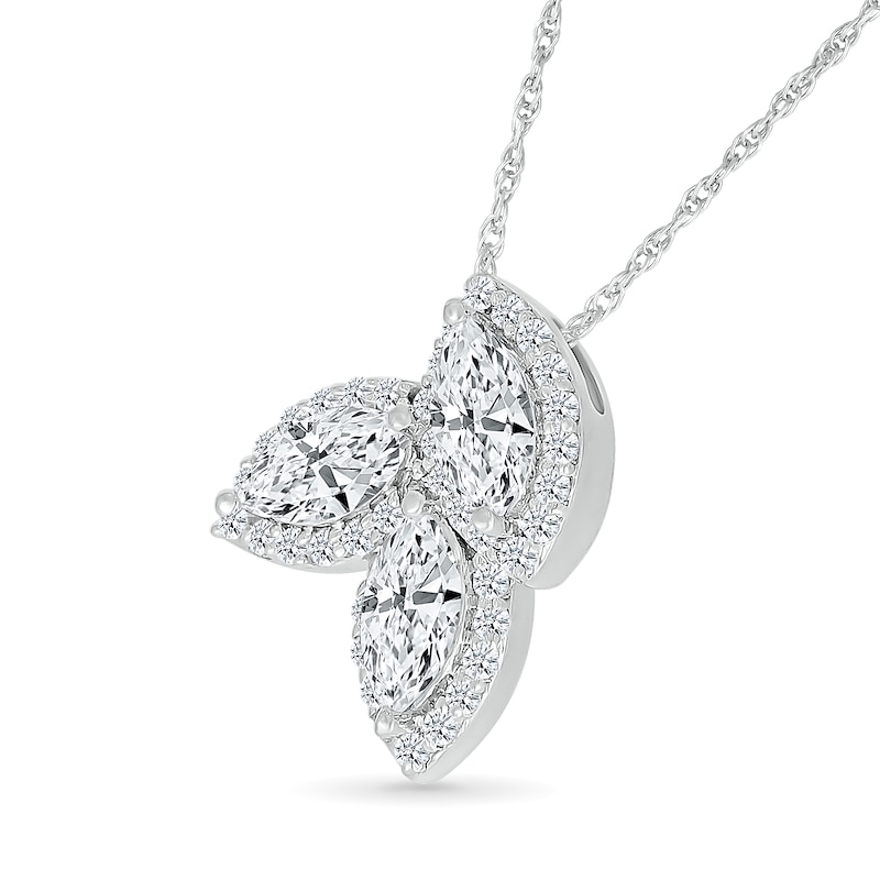 Main Image 2 of Marquise and Round White Lab-Created Sapphire Frame Trio Cluster Pendant in Sterling Silver